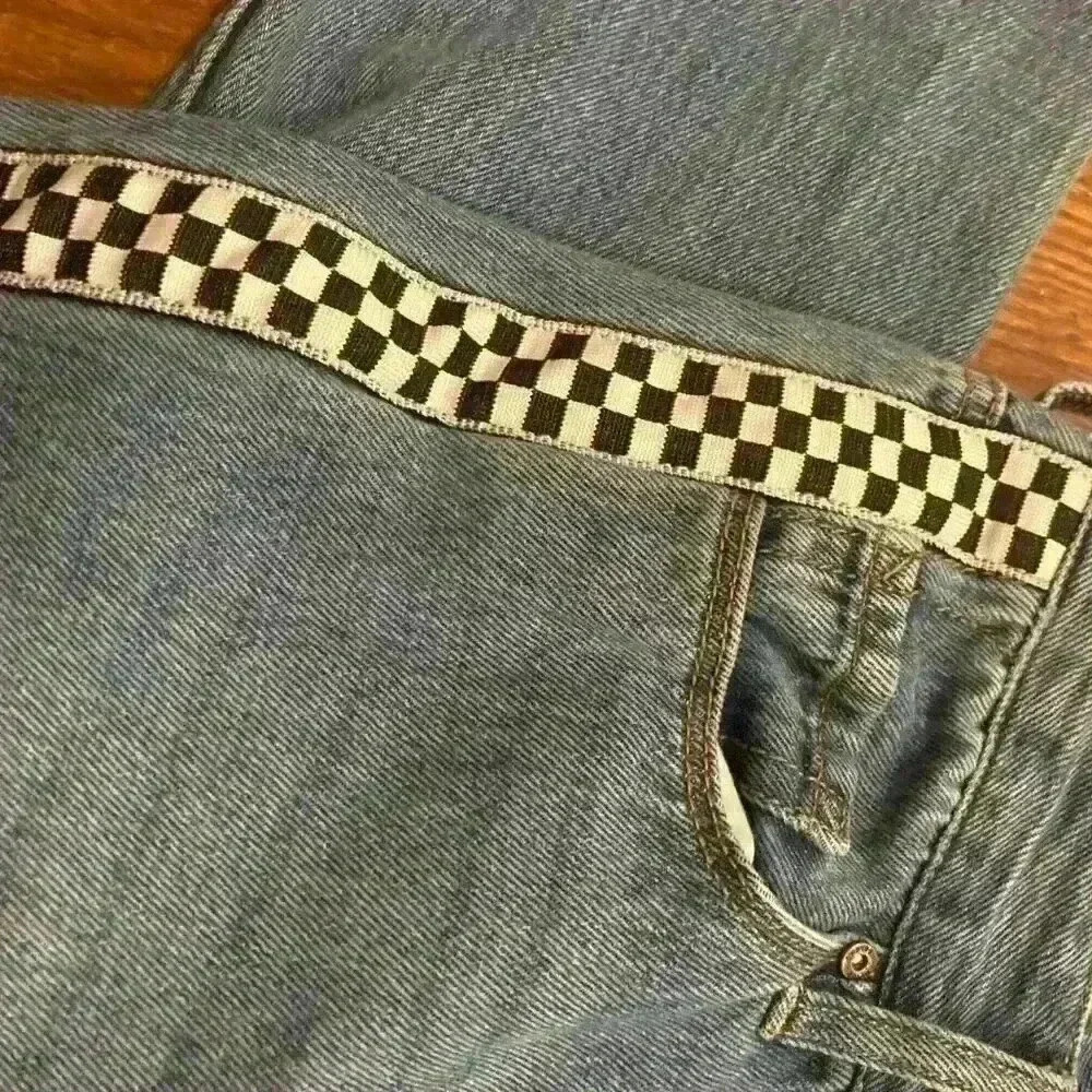 Empyre Eileen Checkered Striped Medium Wash Mom Jeans Size 0 Zumiez Distressed - Picture 14 of 15